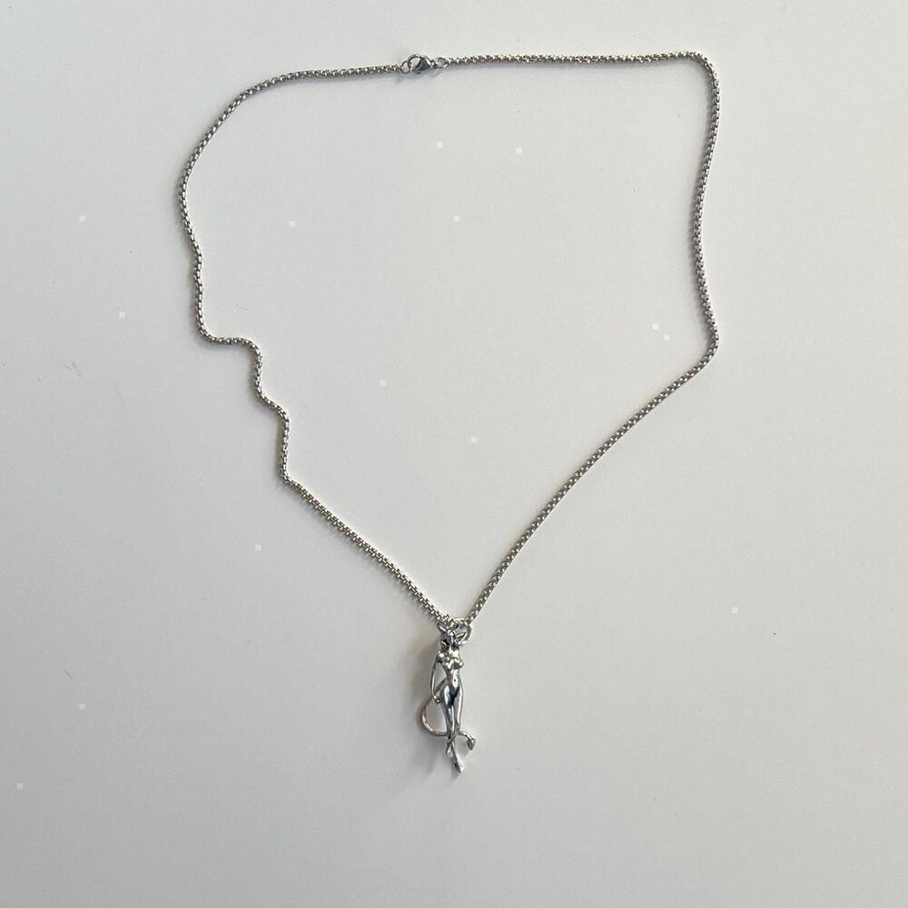 y2k silver heavy metal punk grunge emo devil girl pendant necklace - Picture 5 of 8